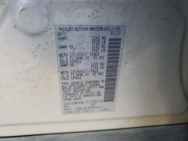 2017 NISSAN ROGUE SV H 5N1ET2MT6HC777074