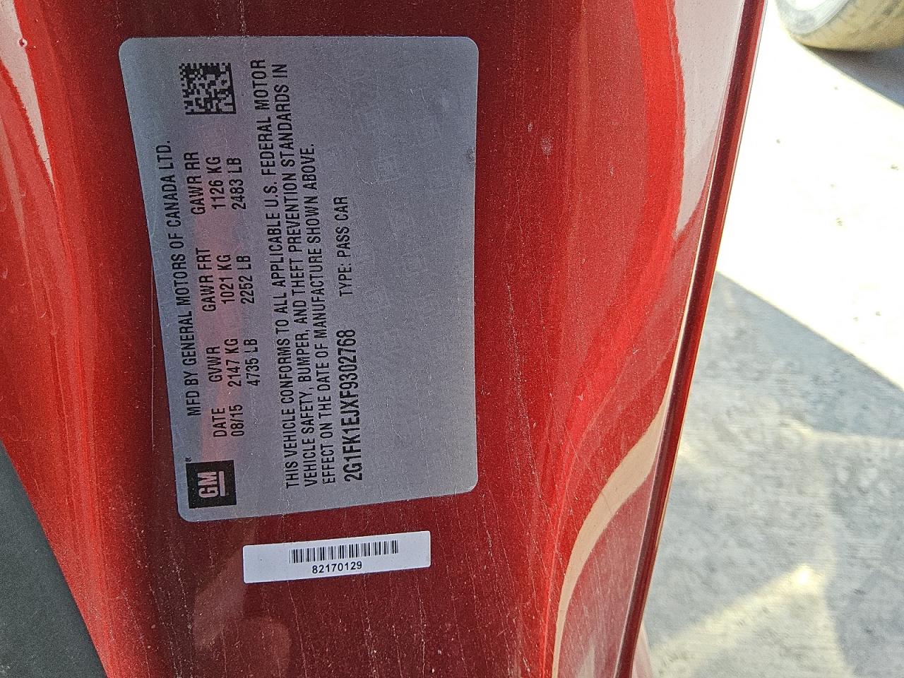 2g1fk1ejxf9302768 - 2015 chevrolet camaro - #84466134