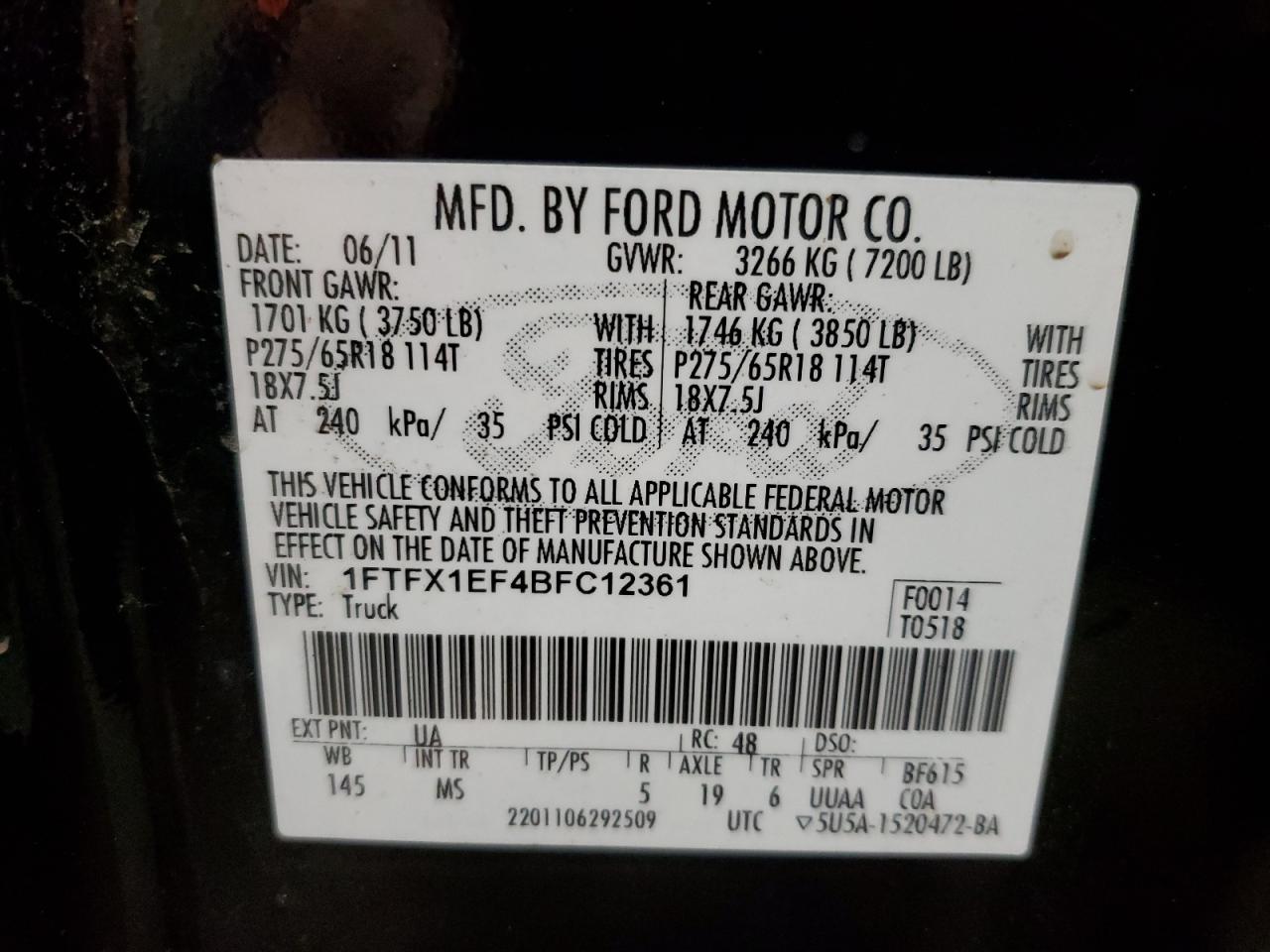 Lot #3024272846 2011 FORD F150 SUPER