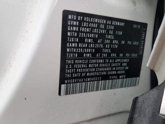 2016 VOLKSWAGEN TIGUAN S - WVGBV7AX1GW543312