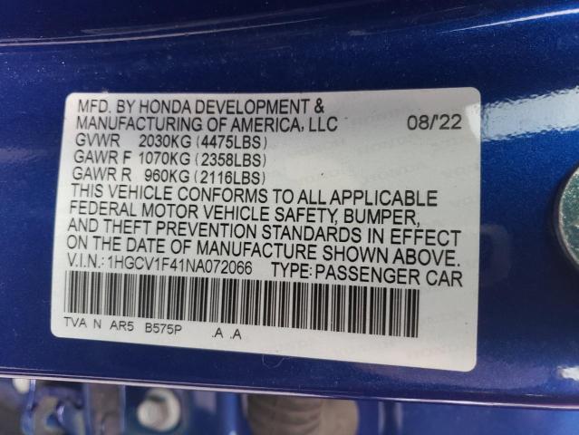 2022 HONDA ACCORD SPO - 1HGCV1F41NA072066