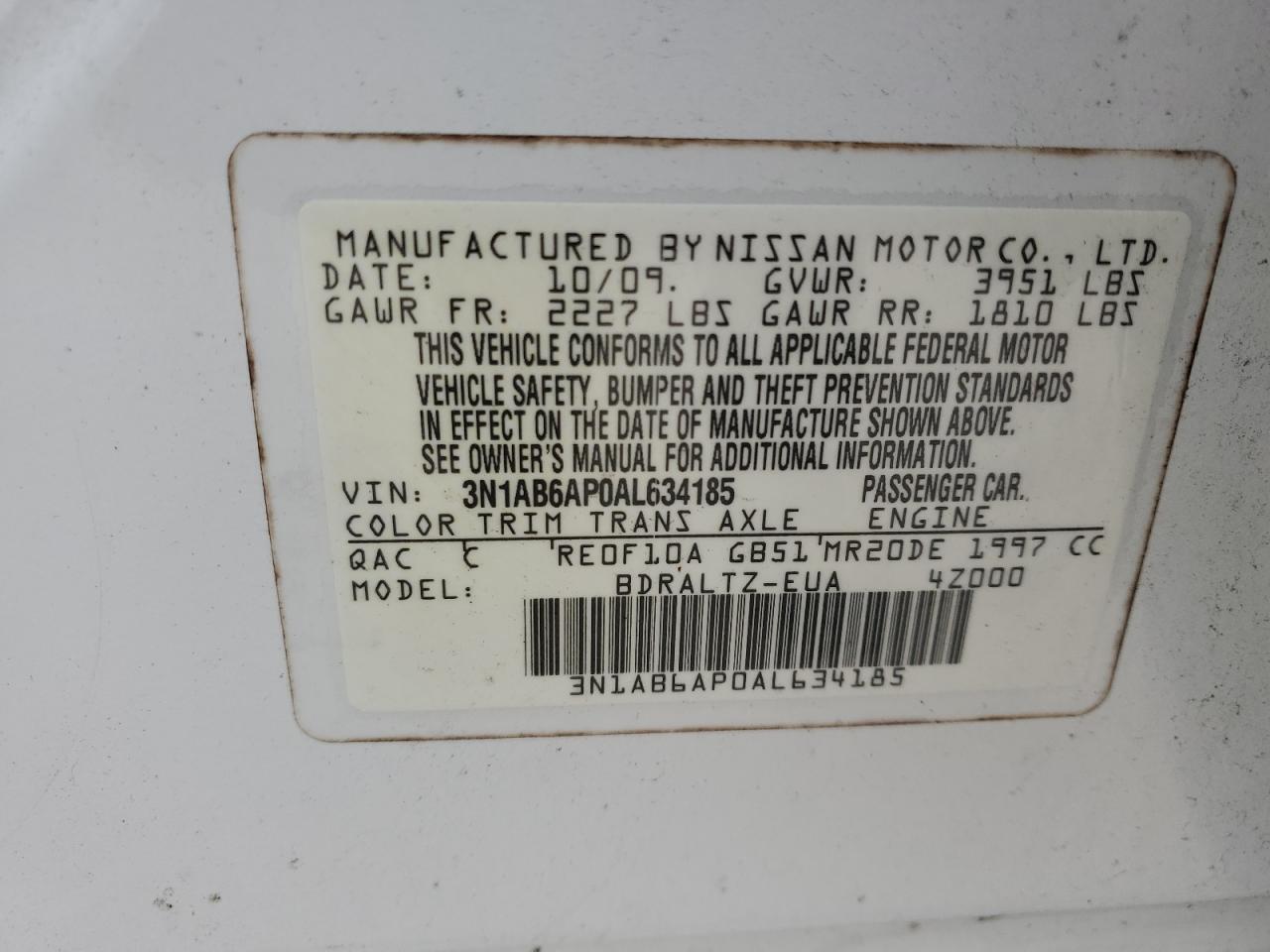 Lot #3030756097 2010 NISSAN SENTRA 2.0