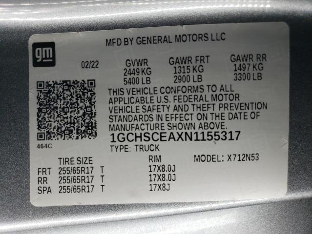 VIN 1GCHSCEAXN1155317 2022 CHEVROLET COLORADO no.12