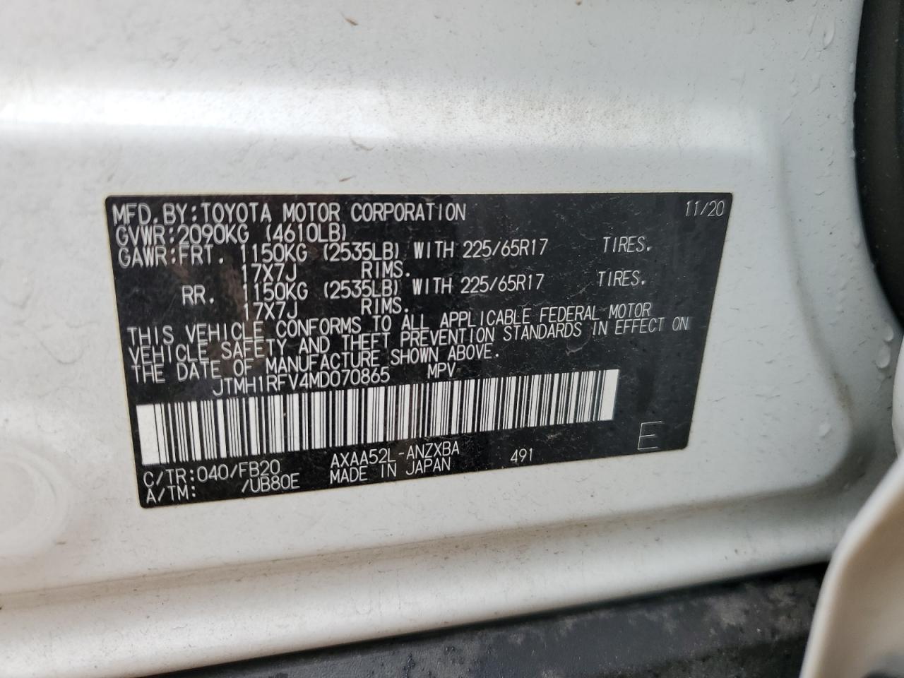 Lot #3029625104 2021 TOYOTA RAV4 LE