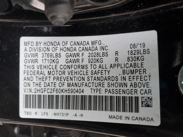 2019 HONDA CIVIC LX 2HGFC2F60KH590404