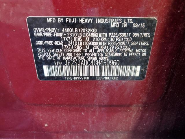 2016 SUBARU FORESTER 2 - JF2SJADC4GH450960