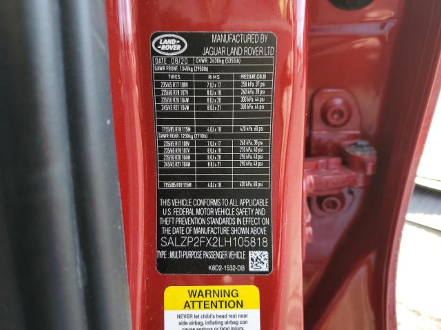 2020 LAND ROVER RANGE ROVE - SALZP2FX2LH105818