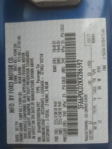2019 FORD FUSION SEL - 3FA6P0CD2KR286592