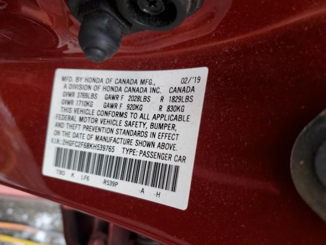2HGFC2F68KH539765 2019 HONDA CIVIC