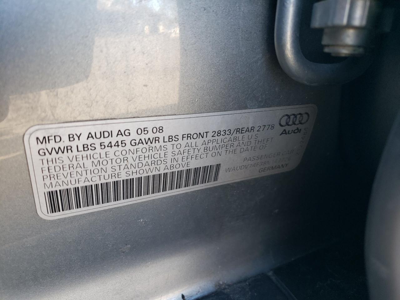 Lot #3030386481 2008 AUDI A6 4.2 QUA