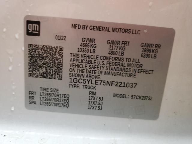 VIN 1GC5YLE75NF221037 2022 CHEVROLET ALL MODELS no.12