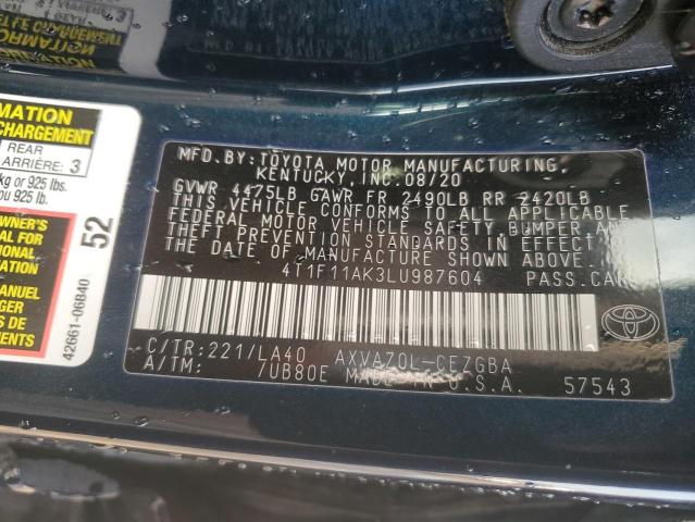 2020 TOYOTA CAMRY XLE - 4T1F11AK3LU987604