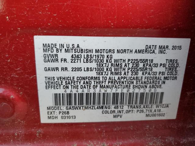 2015 MITSUBISHI OUTLANDER - 4A4AR3AW7FE027506