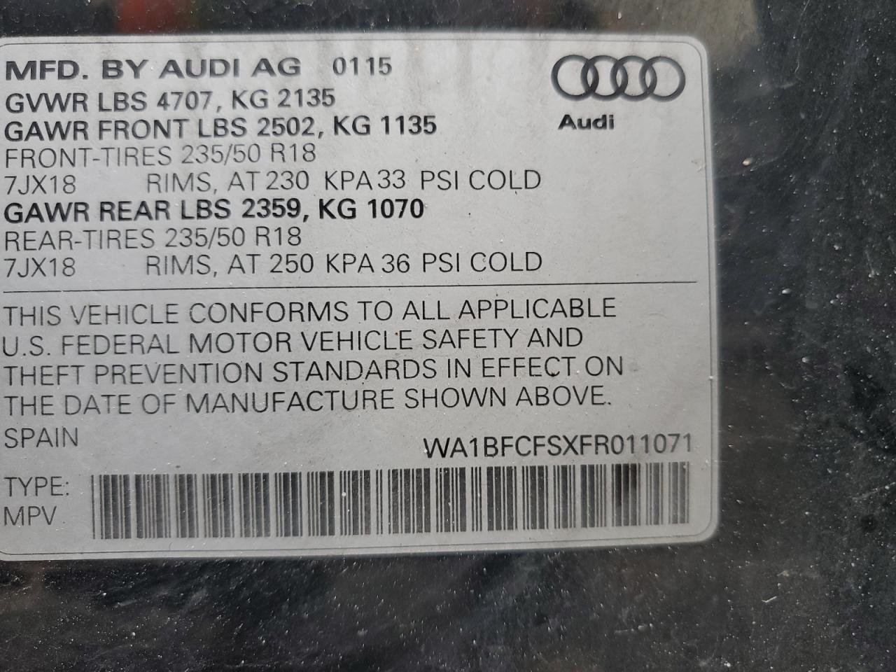 Lot #3029729683 2015 AUDI Q3 PREMIUM