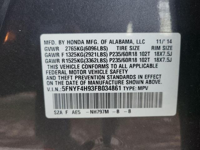 VIN 5FNYF4H93FB034861 2015 HONDA PILOT no.10