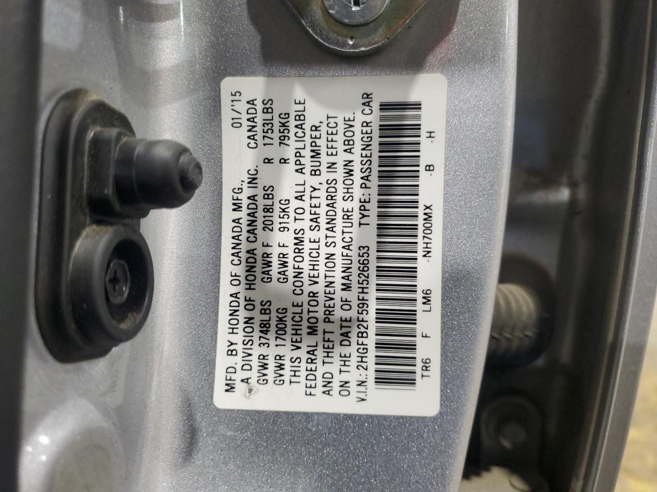 Lot #3141141904 2015 HONDA CIVIC LX