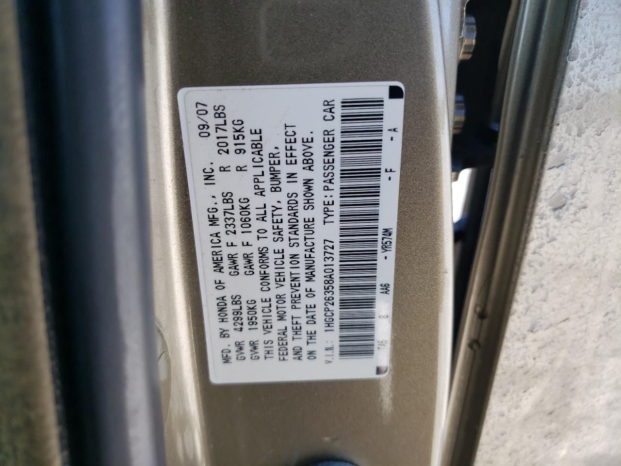 Lot #3029428707 2008 HONDA ACCORD LX