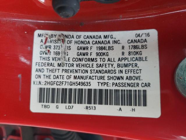 2016 HONDA CIVIC EX - 2HGFC2F71GH549635