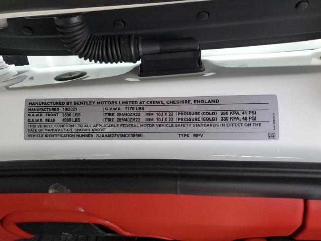 2022 BENTLEY BENTAYGA SJAAM2ZV6NC039590