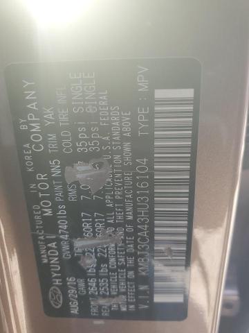 2017 HYUNDAI TUCSON LIM - KM8J3CA43HU316104