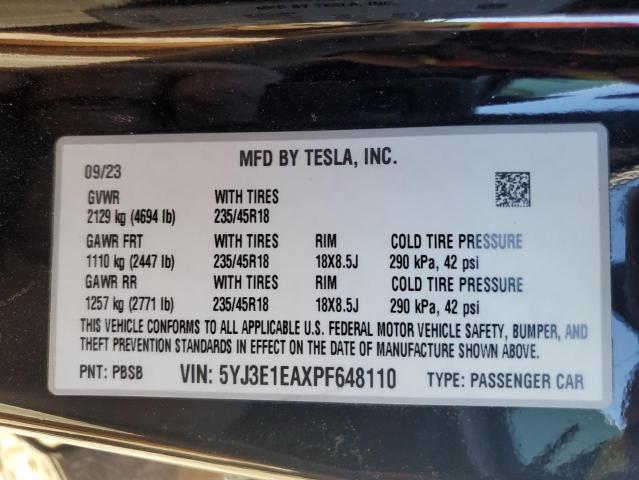 2023 TESLA MODEL 3 - 5YJ3E1EAXPF648110