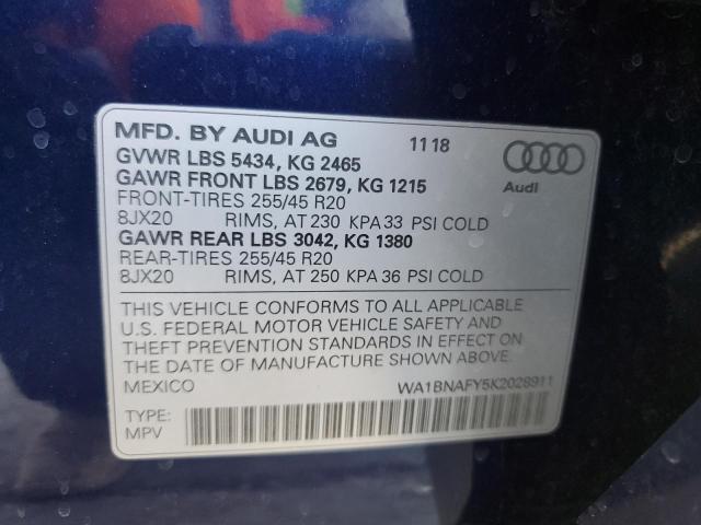 VIN WA1BNAFY5K2028911 2019 AUDI Q5 no.13