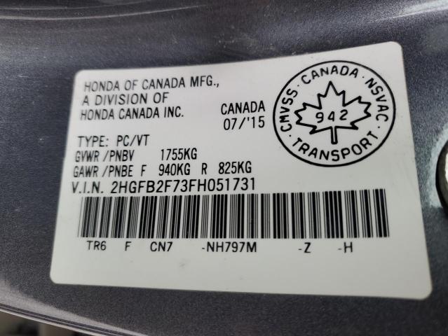 2015 HONDA CIVIC SE 2HGFB2F73FH051731