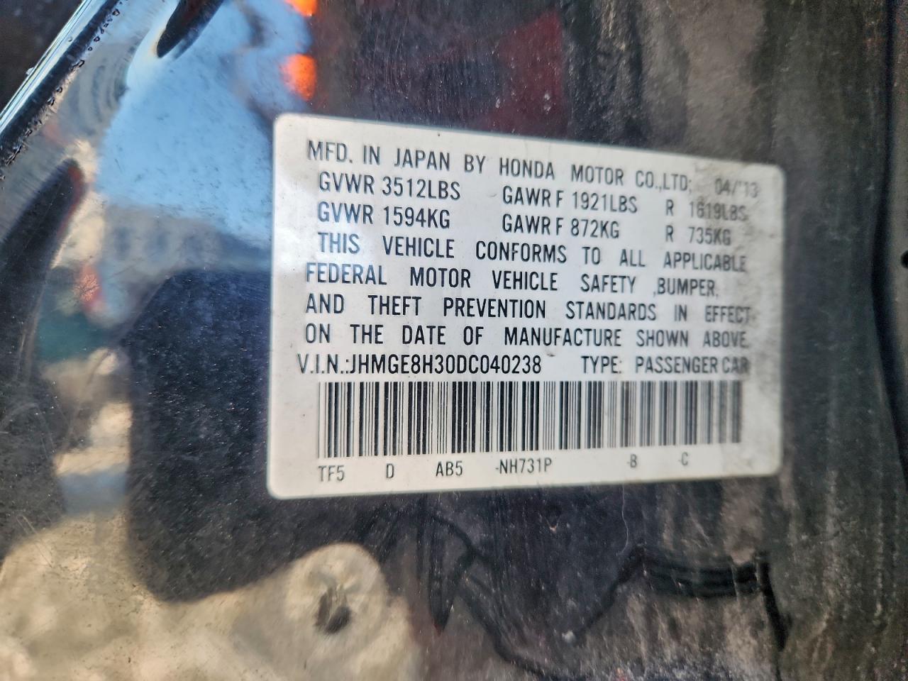 Lot #3317725103 2013 HONDA FIT