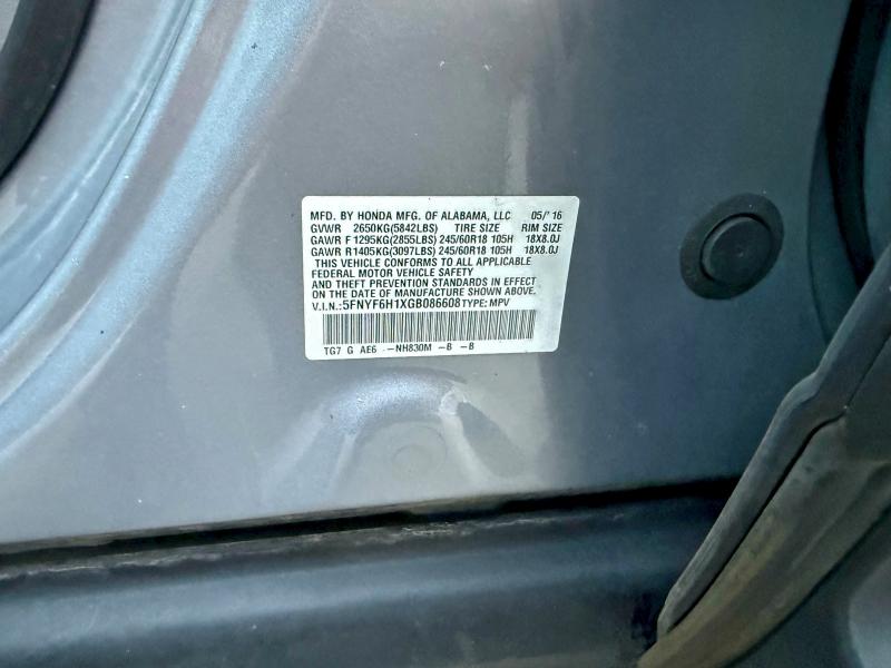 2016 HONDA PILOT LX #3308237233