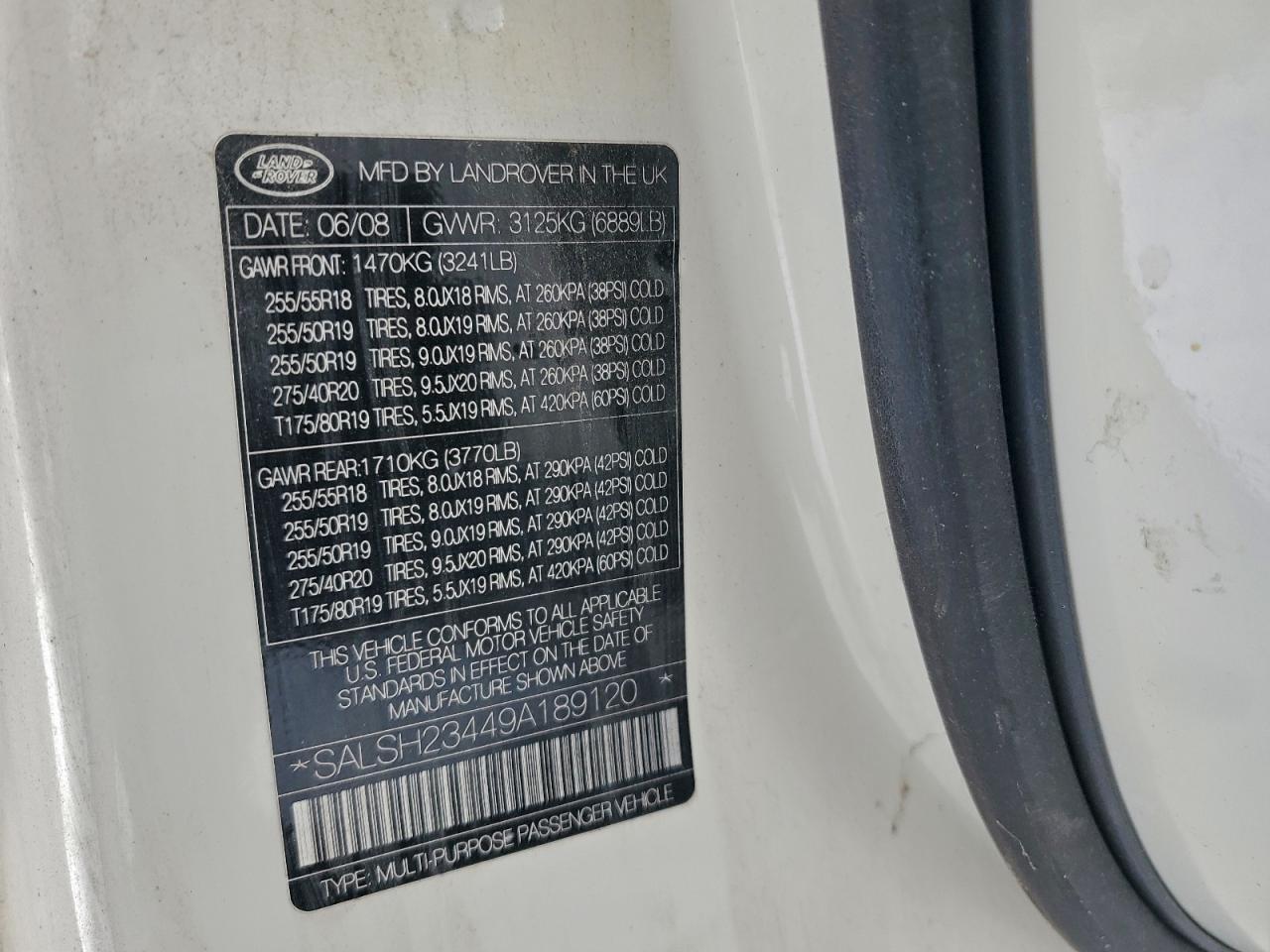 Lot #3302673067 2009 LAND ROVER RANGE ROVE