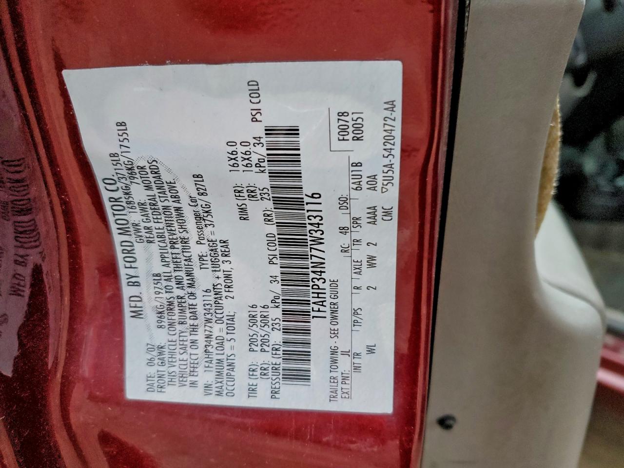 Lot #3317735085 2007 FORD FOCUS ZX4