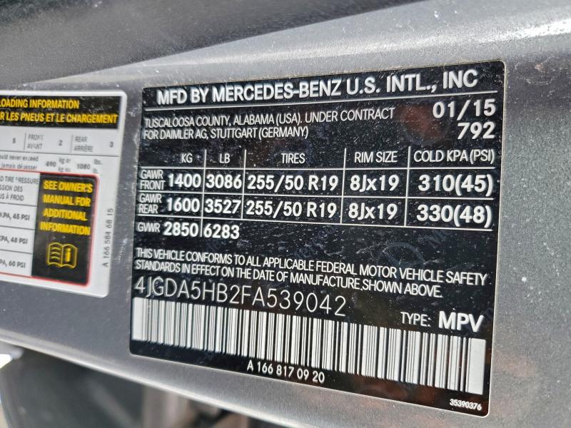 2015 MERCEDES-BENZ ML 350 4MA #3316745454