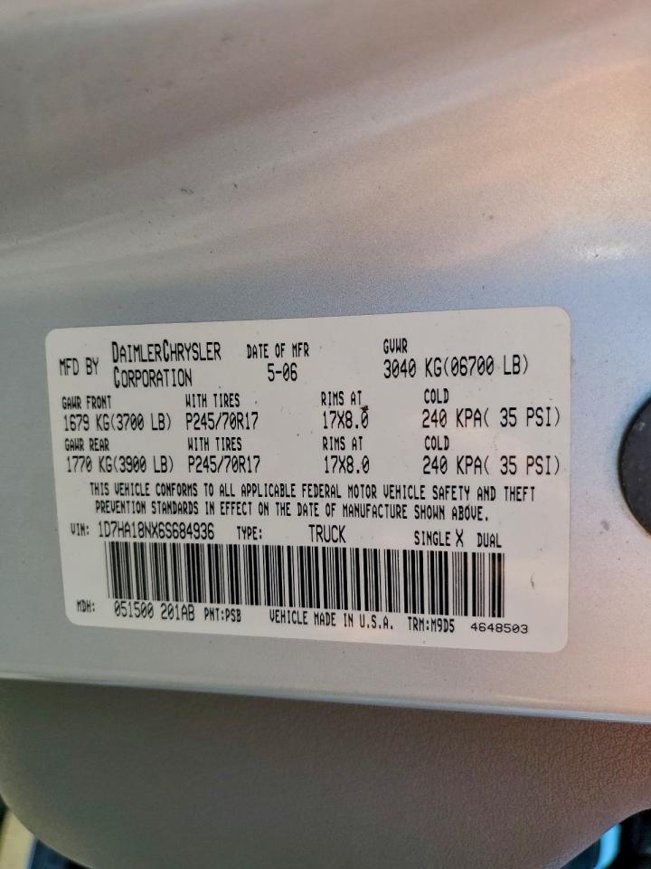 Lot #3317717098 2006 DODGE RAM 1500 S