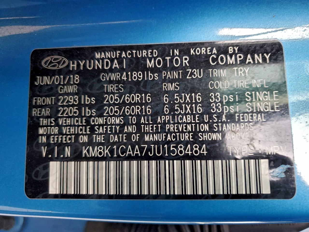 Lot #3315888157 2018 HYUNDAI KONA SE