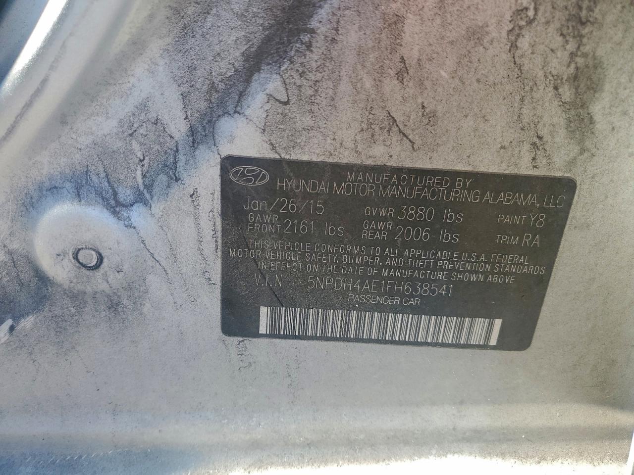 Lot #3316067245 2015 HYUNDAI ELANTRA SE