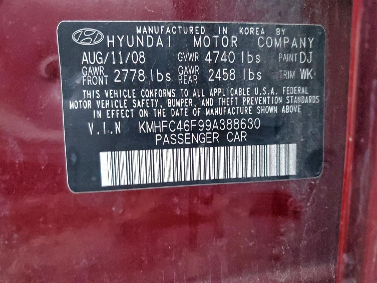 Lot #3317170144 2009 HYUNDAI AZERA SE