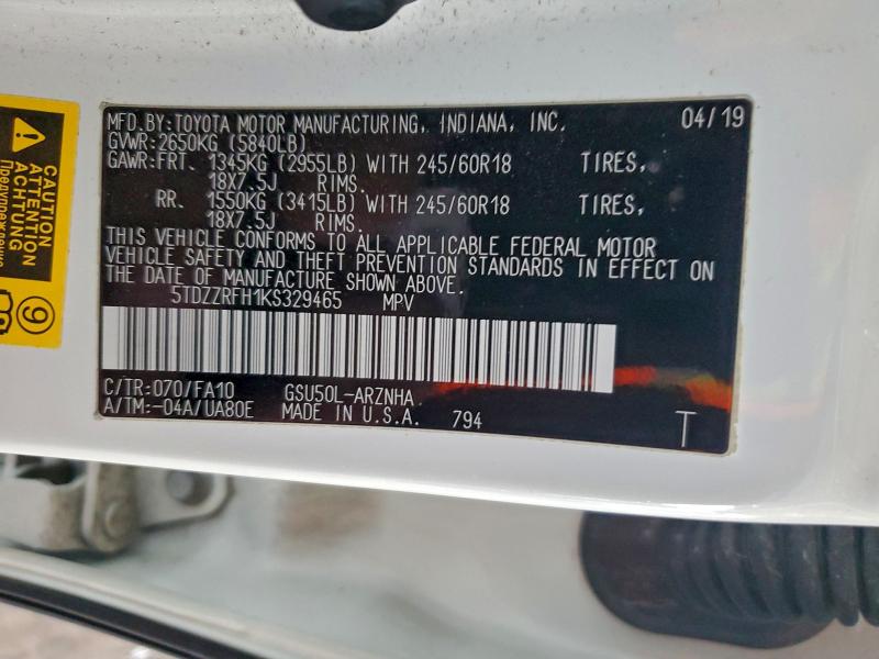 2019 TOYOTA HIGHLANDER #3301909431