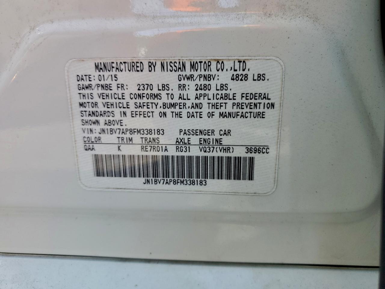 Lot #3315949096 2015 INFINITI Q50 BASE