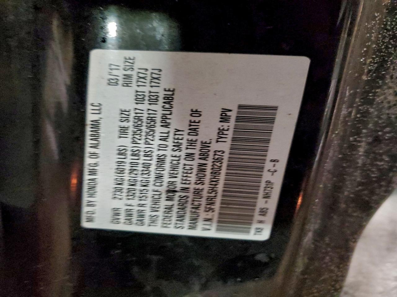 Lot #3316776407 2017 HONDA ODYSSEY EX