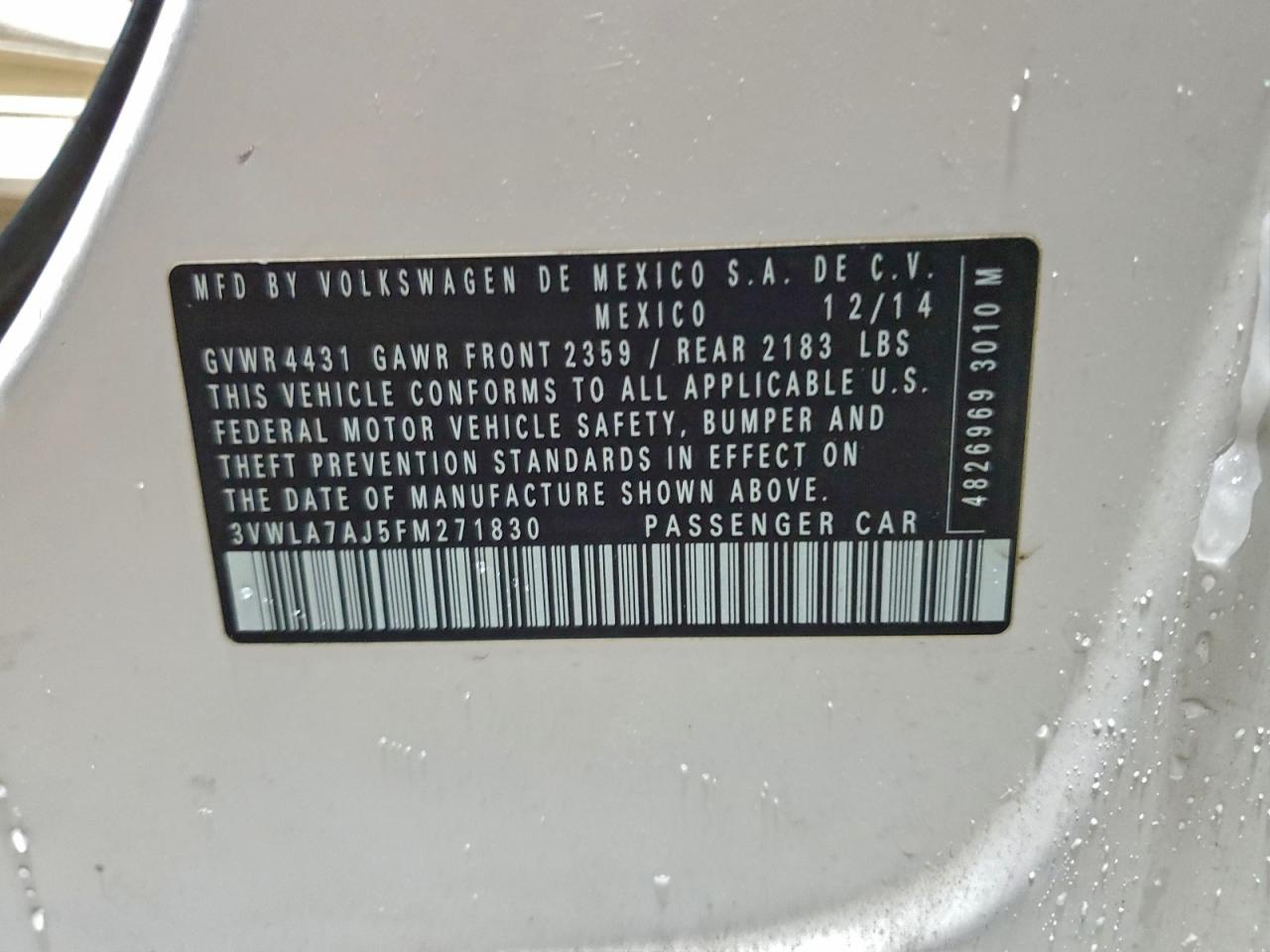 Lot #3305313323 2015 VOLKSWAGEN JETTA TDI