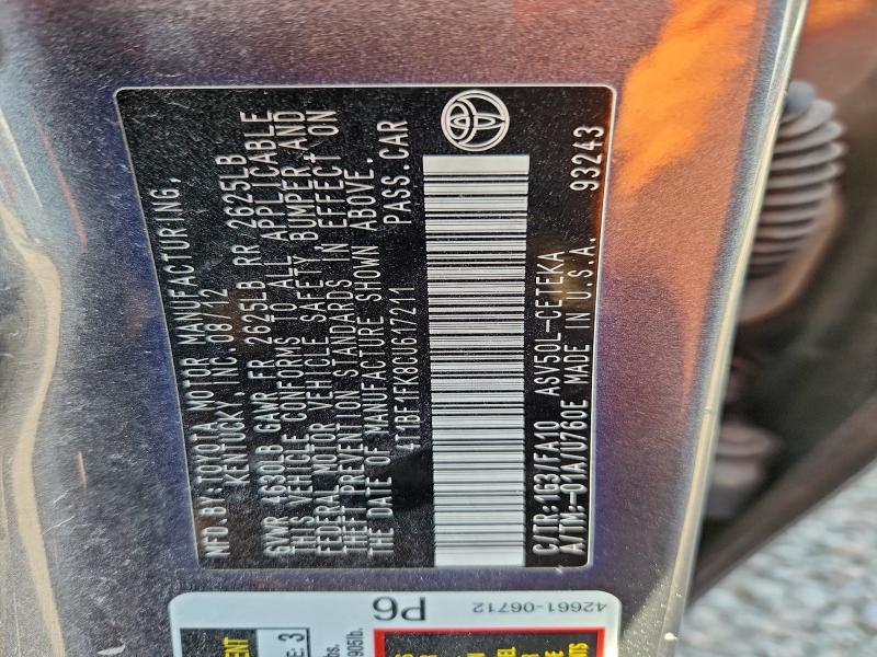 2012 TOYOTA CAMRY BASE #3303885788