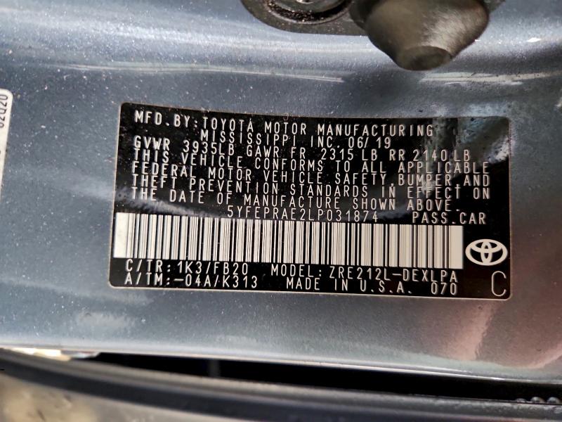 2020 TOYOTA COROLLA LE #3308227173