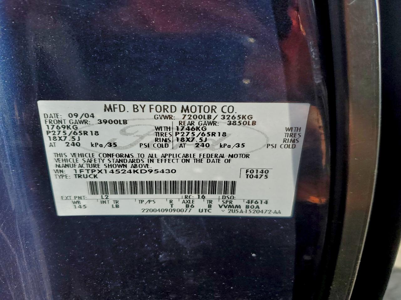 Lot #3311622253 2004 FORD F150