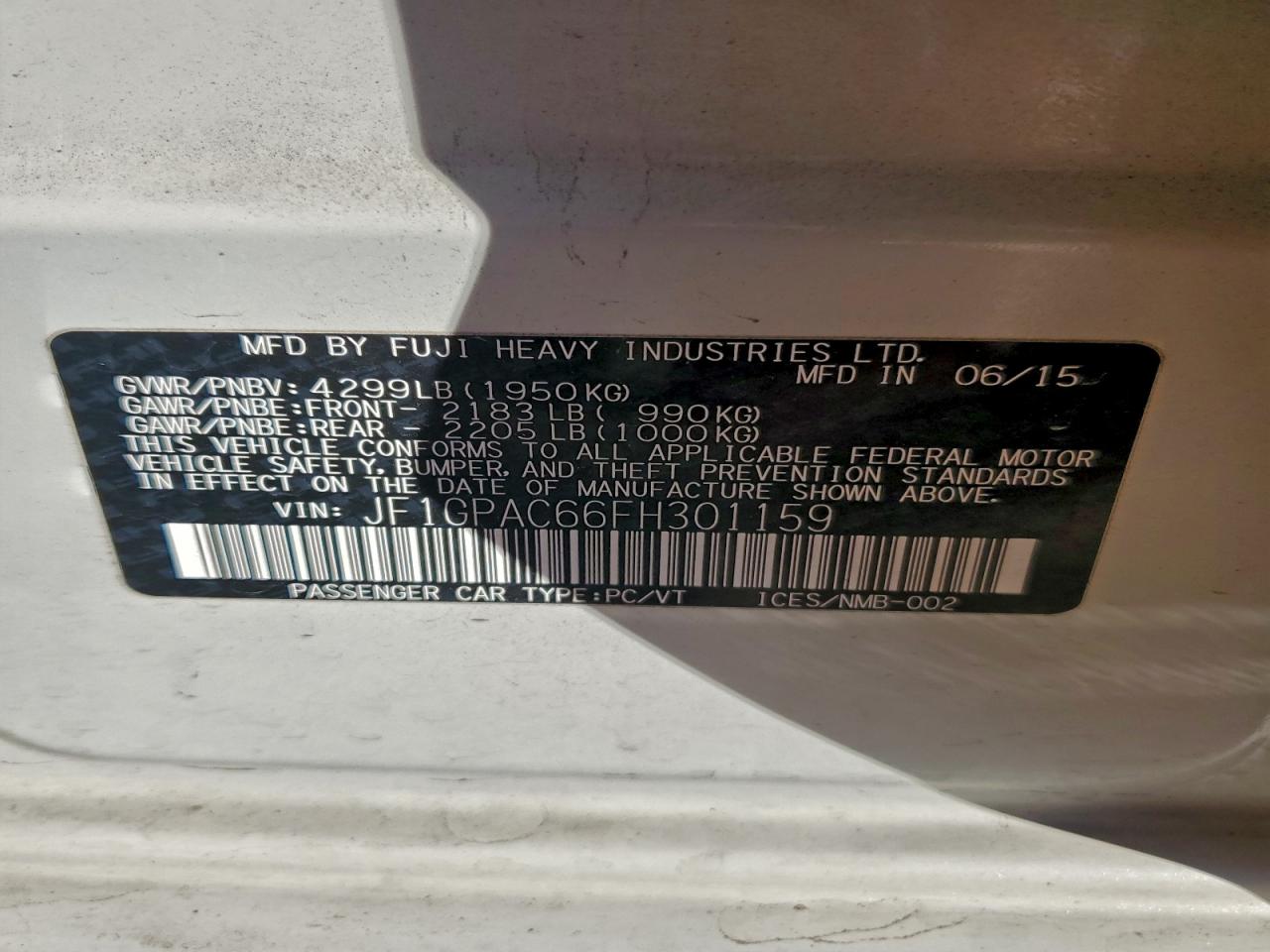 Lot #3311750751 2015 SUBARU IMPREZA PR