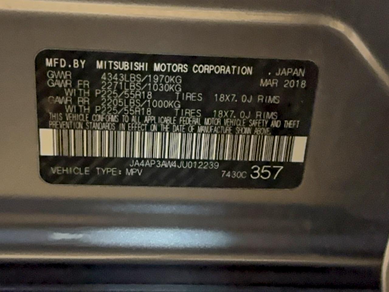 Lot #3311456242 2018 MITSUBISHI OUTLANDER