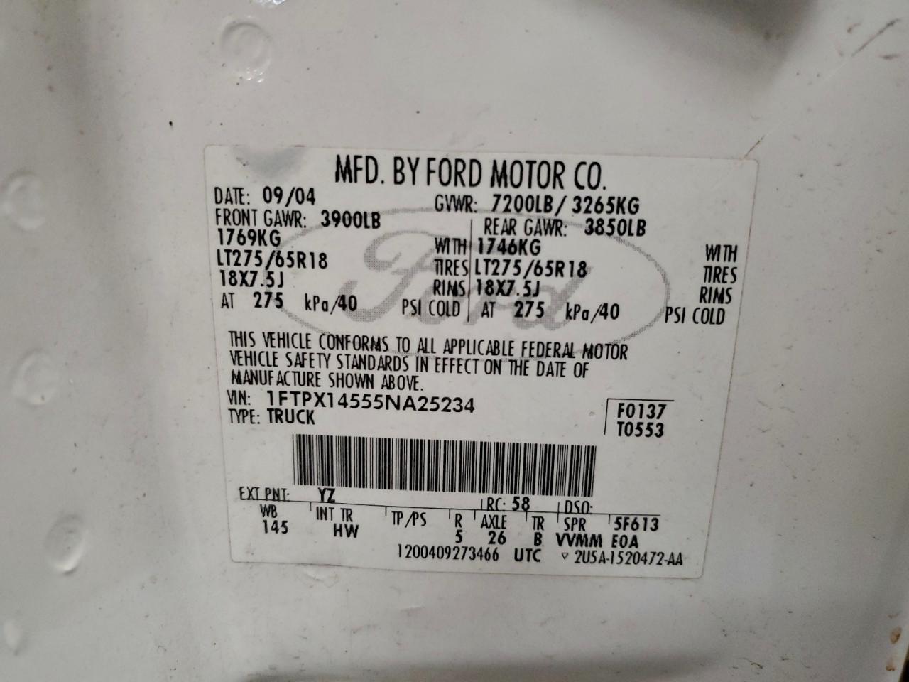 Lot #3302804927 2005 FORD F150