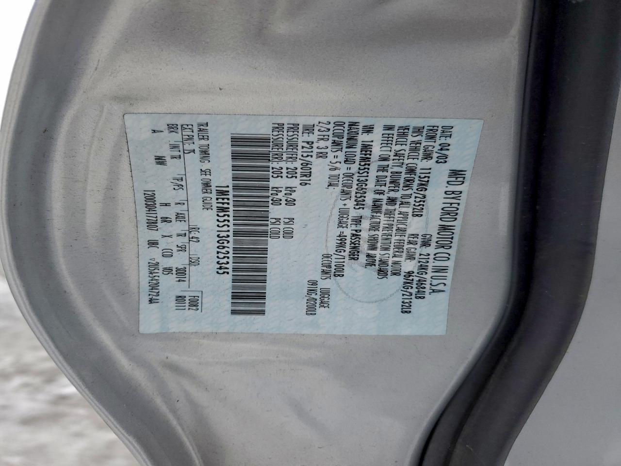 Lot #3311632219 2003 MERCURY SABLE LS