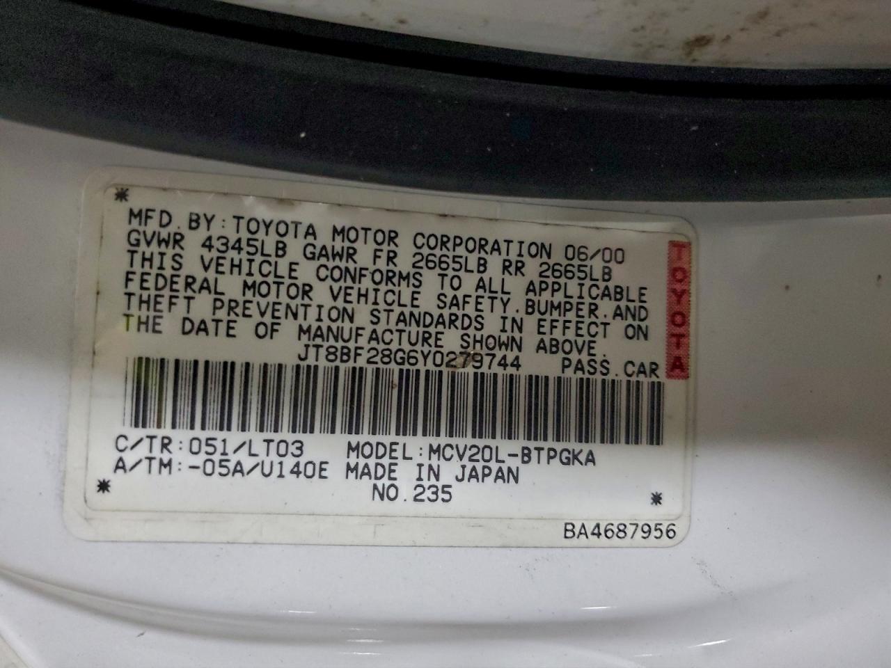 Lot #3309604579 2000 LEXUS ES 300