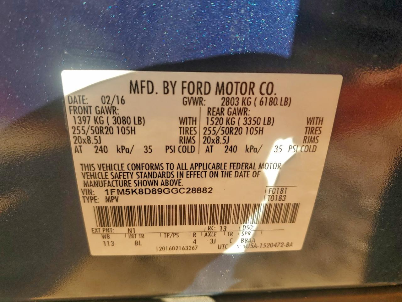 Lot #3303566928 2016 FORD EXPLORER X