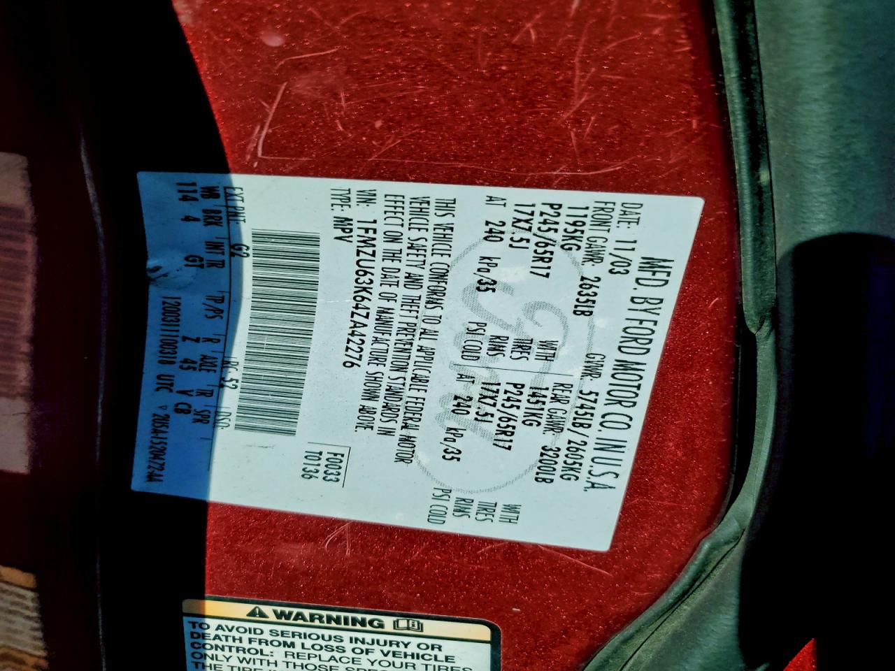 Lot #3311725246 2004 FORD EXPLORER X